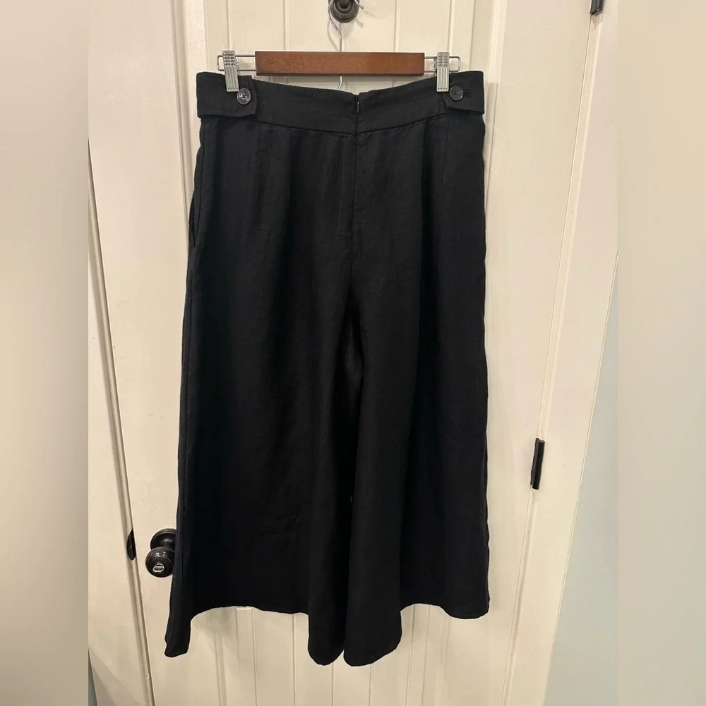 Banana Republic 100% Linen Wide Leg Cropped Pants Size 10P Black